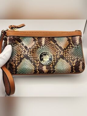 Dooney & Bourke Brown Multi Snakeskin-Print Leather Wristlet